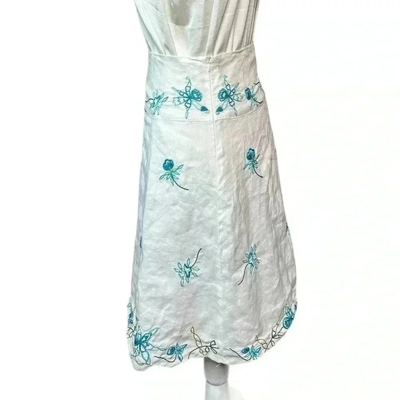 Anne Carson 100% Linen Petite A Line Floral Embroidered Skirt 4P - Picture 4 of 5